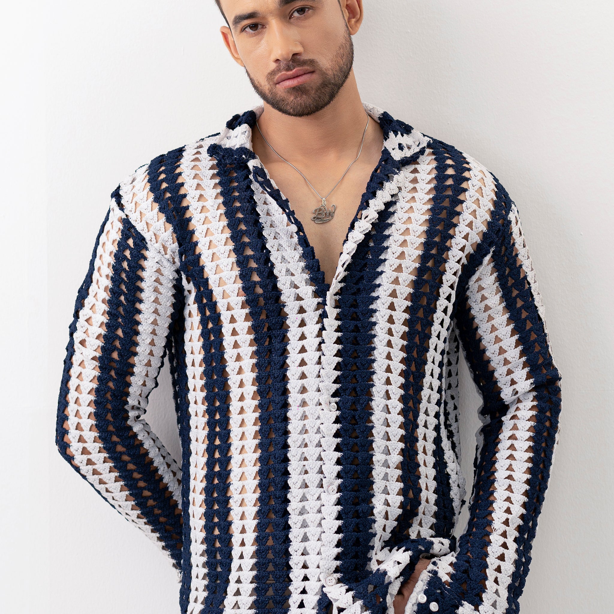 Textured Stripe Crochet Shirt