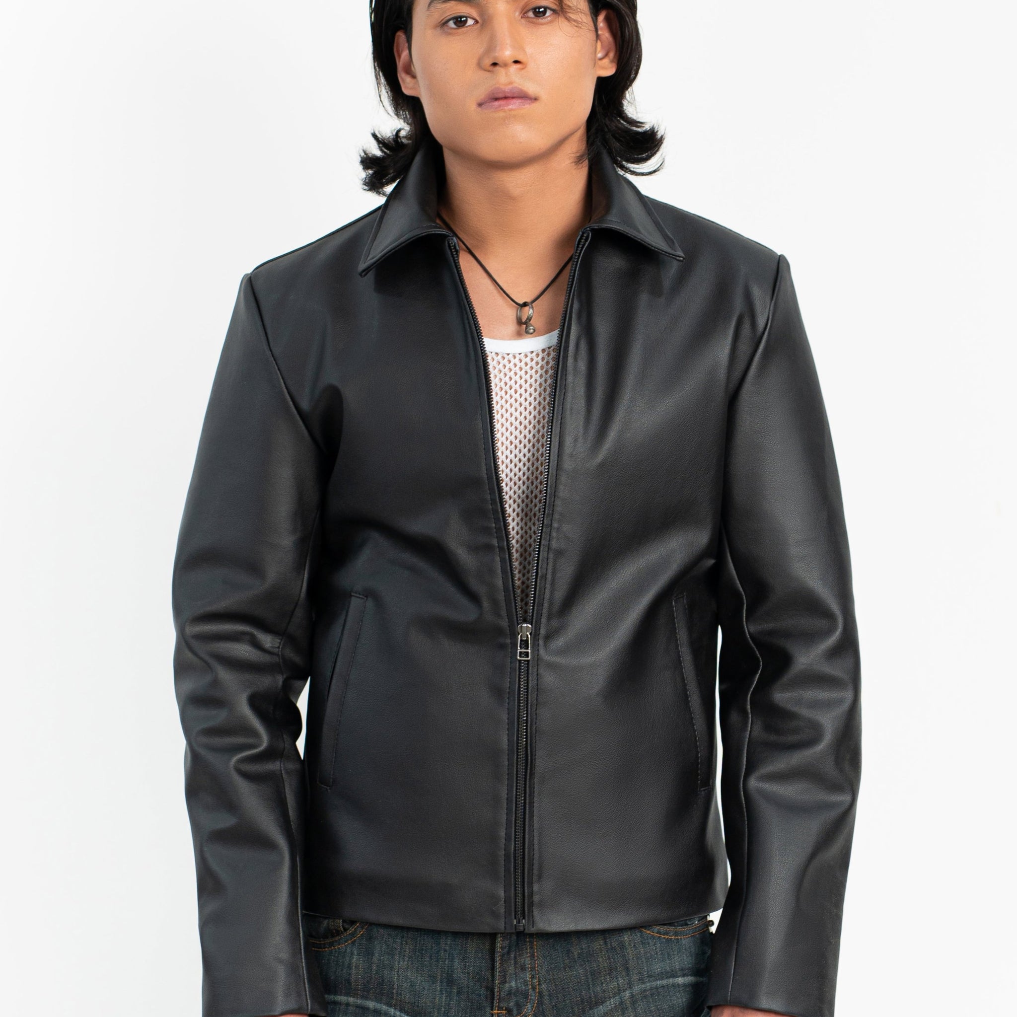 Black Zipper Basic Faux Leather Jacket