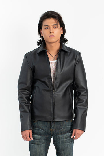 Black Zipper Basic Faux Leather Jacket