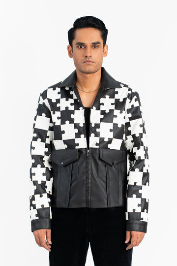 'Lost In Puzzle' Faux Leather Jacket - Exclusive