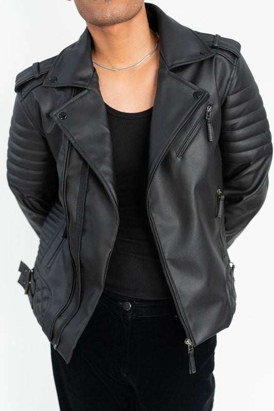 Black Quilted Faux Leather Jacket