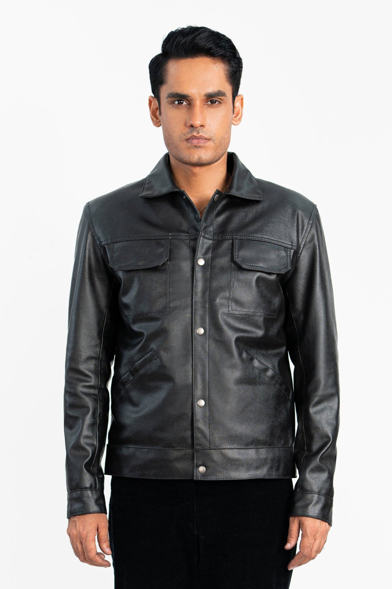 Dual Pocket Basic Faux Leather Jacket