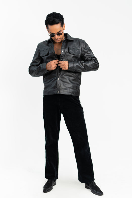 Dual Pocket Basic Faux Leather Jacket