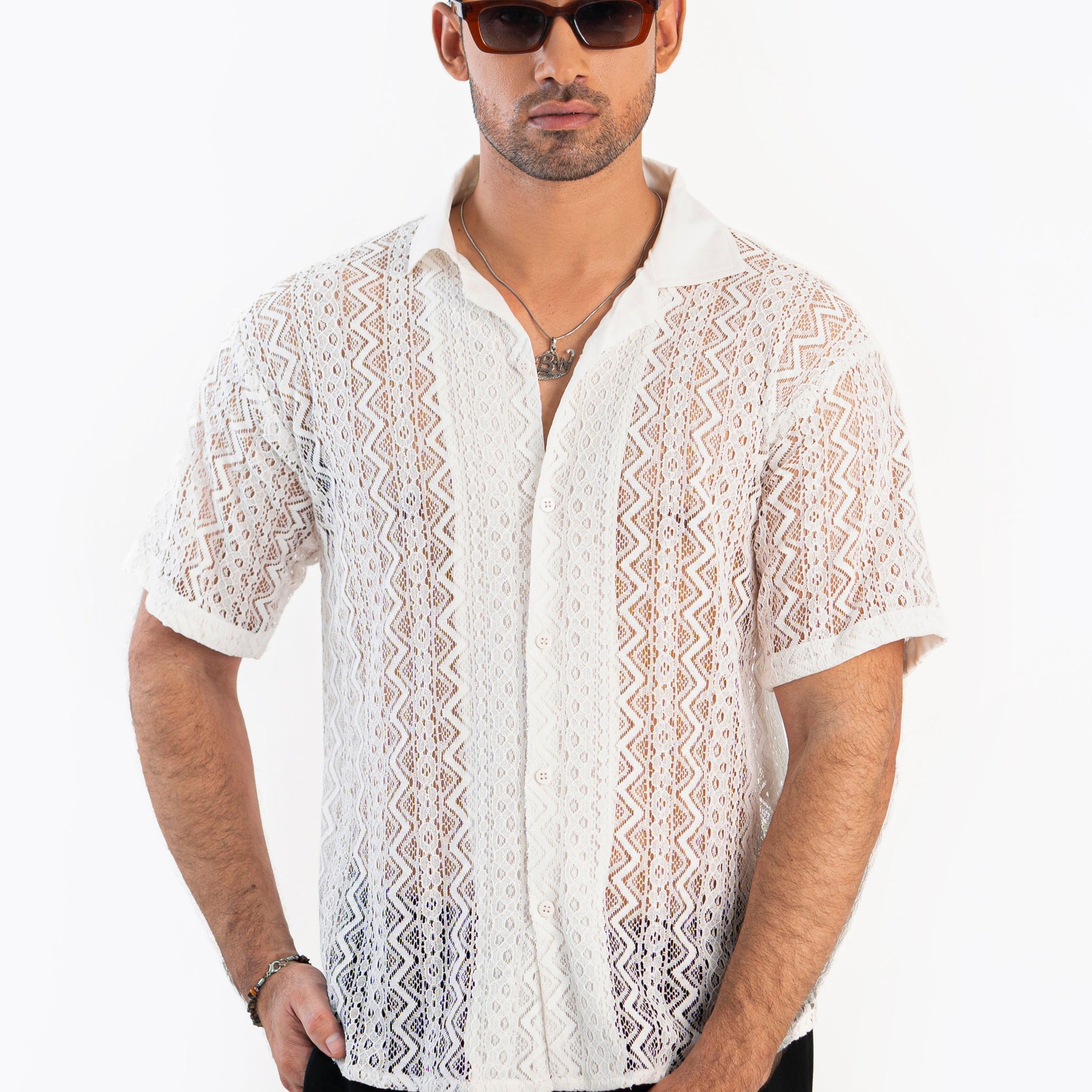 Textured Wave Crochet Shirt