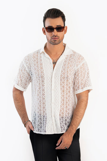 Textured Wave Crochet Shirt