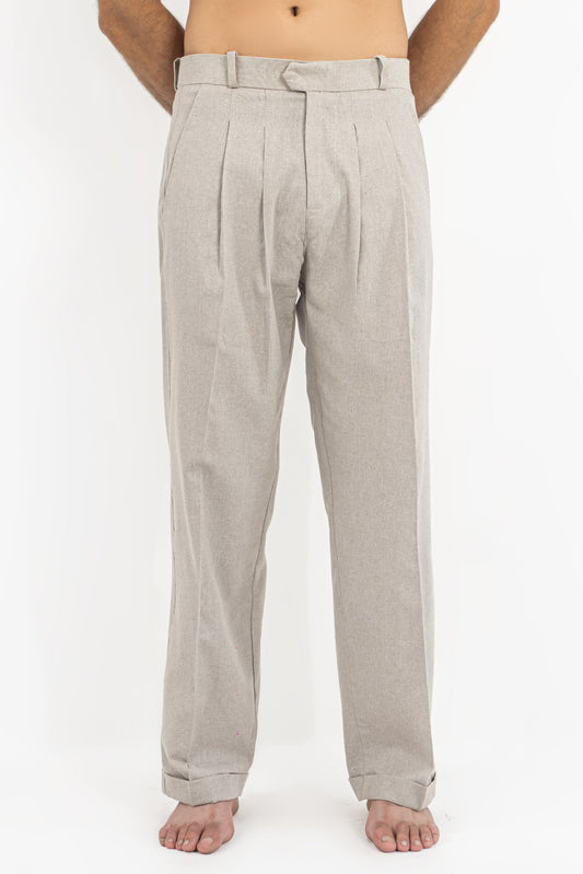 Grey Khaddar Pleated Pants