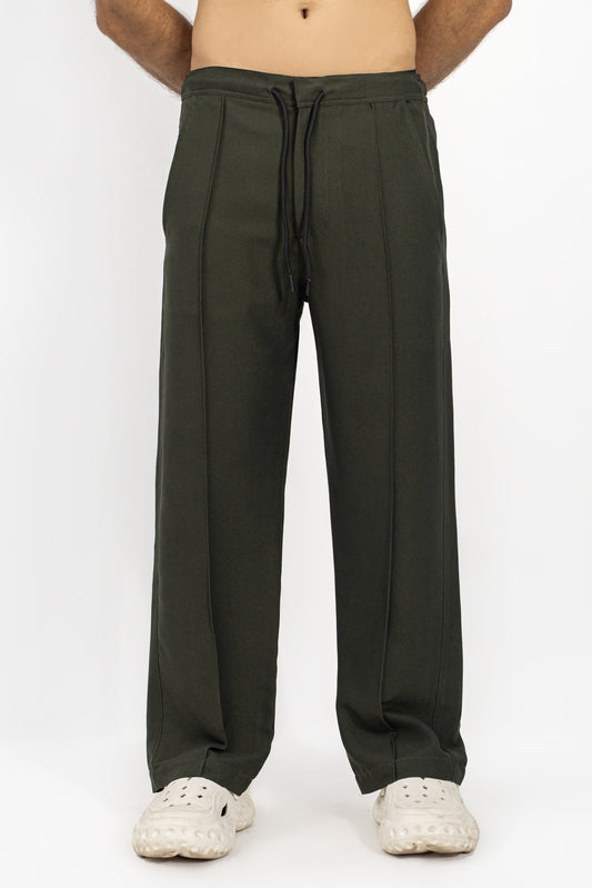 Textured Olive Green Pintex Pants