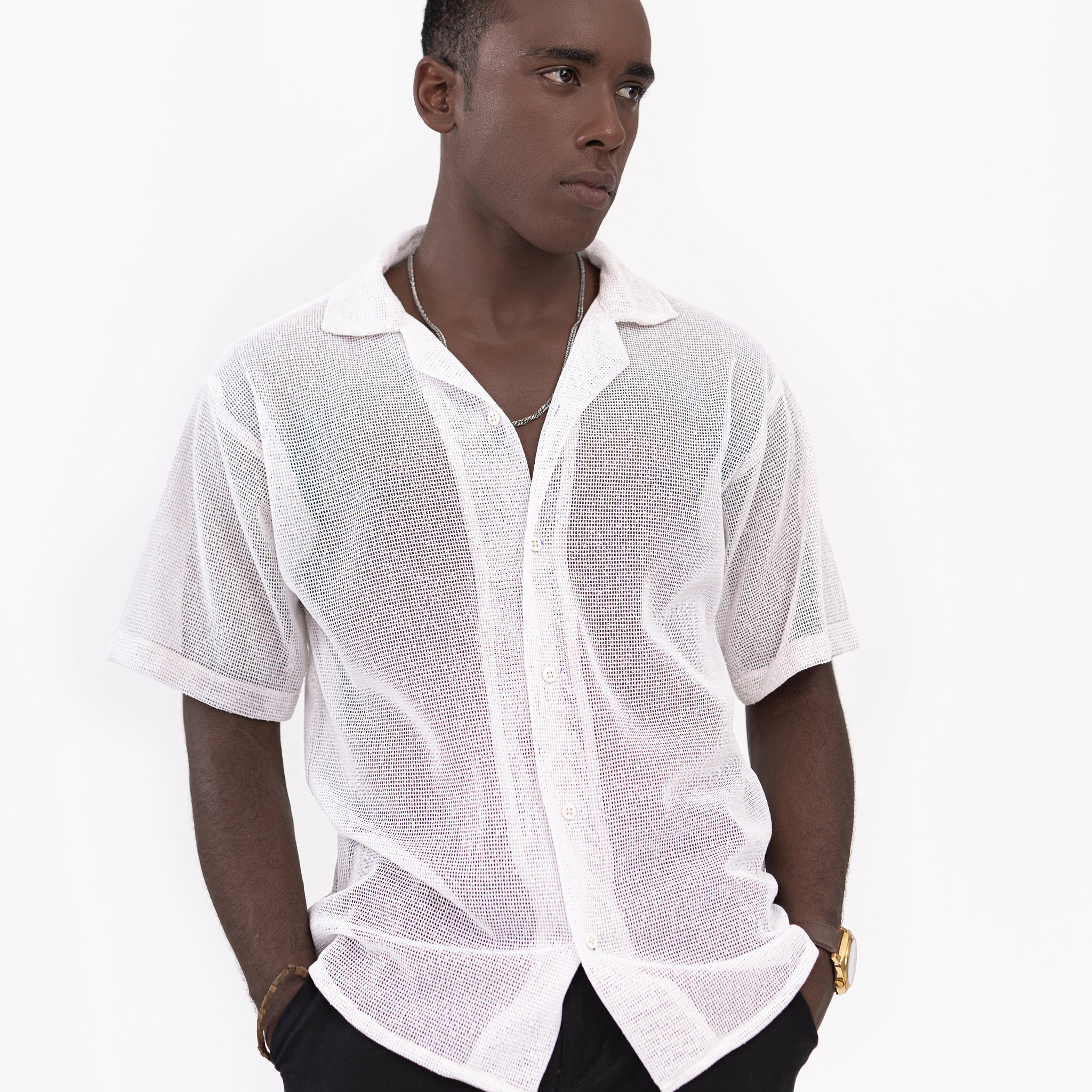 Net Threaded Crochet Shirt