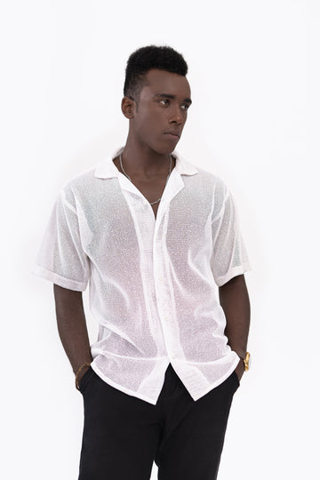 Net Threaded Crochet Shirt