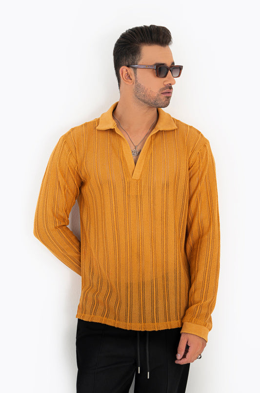 Mustard Crochet Polo Shirt