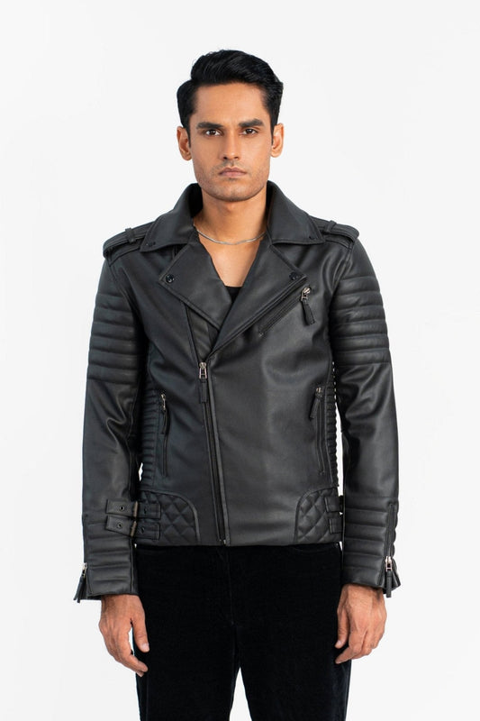 Black Quilted Faux Leather Jacket