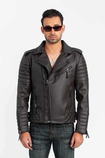 Burnt Quilted Faux Leather Jacket