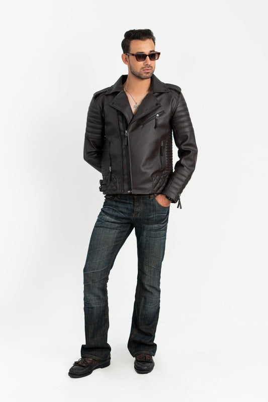 Burnt Quilted Faux Leather Jacket