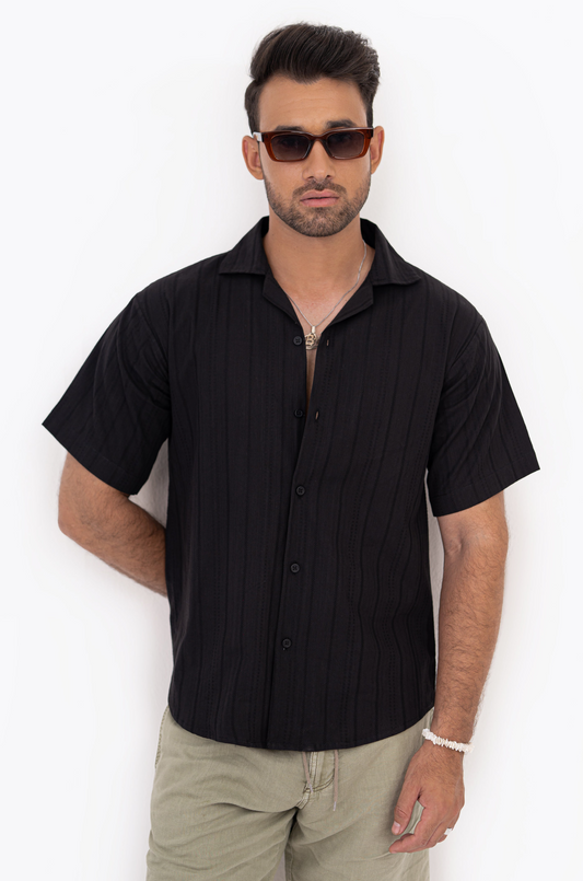 Black Patterned Thread Shirt